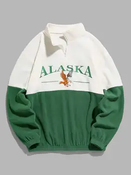 ZAFUL Hanorac pentru Barbati ALASKA Brodate Polar Fleece Jachete cu Guler cu Fermoar Streetwear Pulover Toamna-Iarna Unisex Transpirații