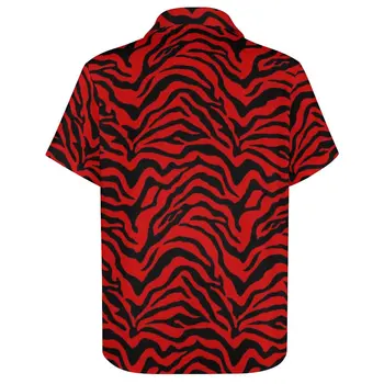 Zebra Print Bărbat cu Cămașă Hawaiană Dungi Negre și Roșii Casual, Camasi Bluze cu Maneci Scurte Stil de Stradă Supradimensionate